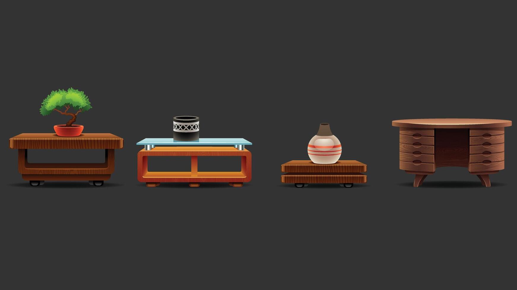 a set of furniture items including a table, chair, and lamp vector