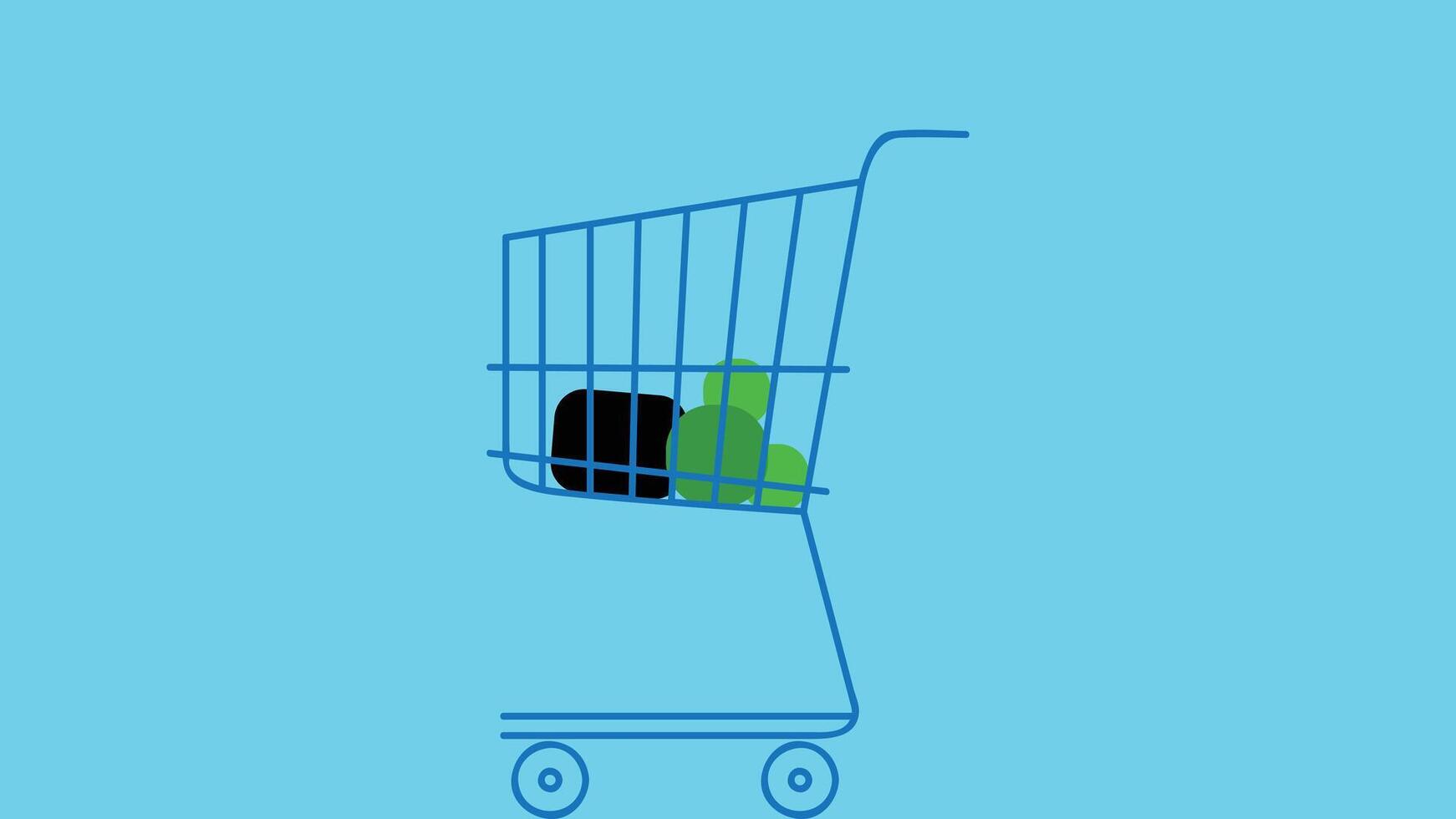 a shopping cart with a green apple in it vector