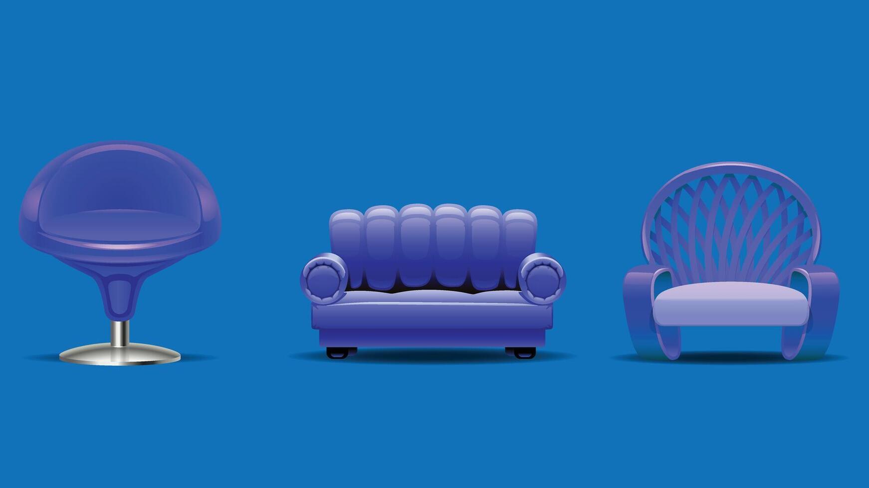 a set of three chairs and a chair on a blue background vector