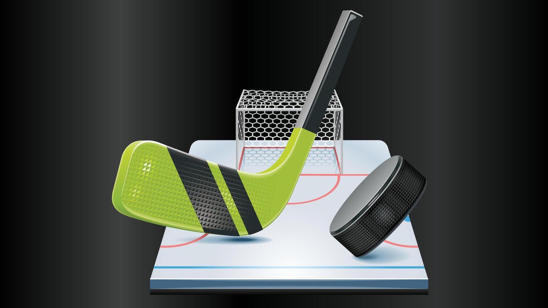 hockey stick and puck on a black background vector