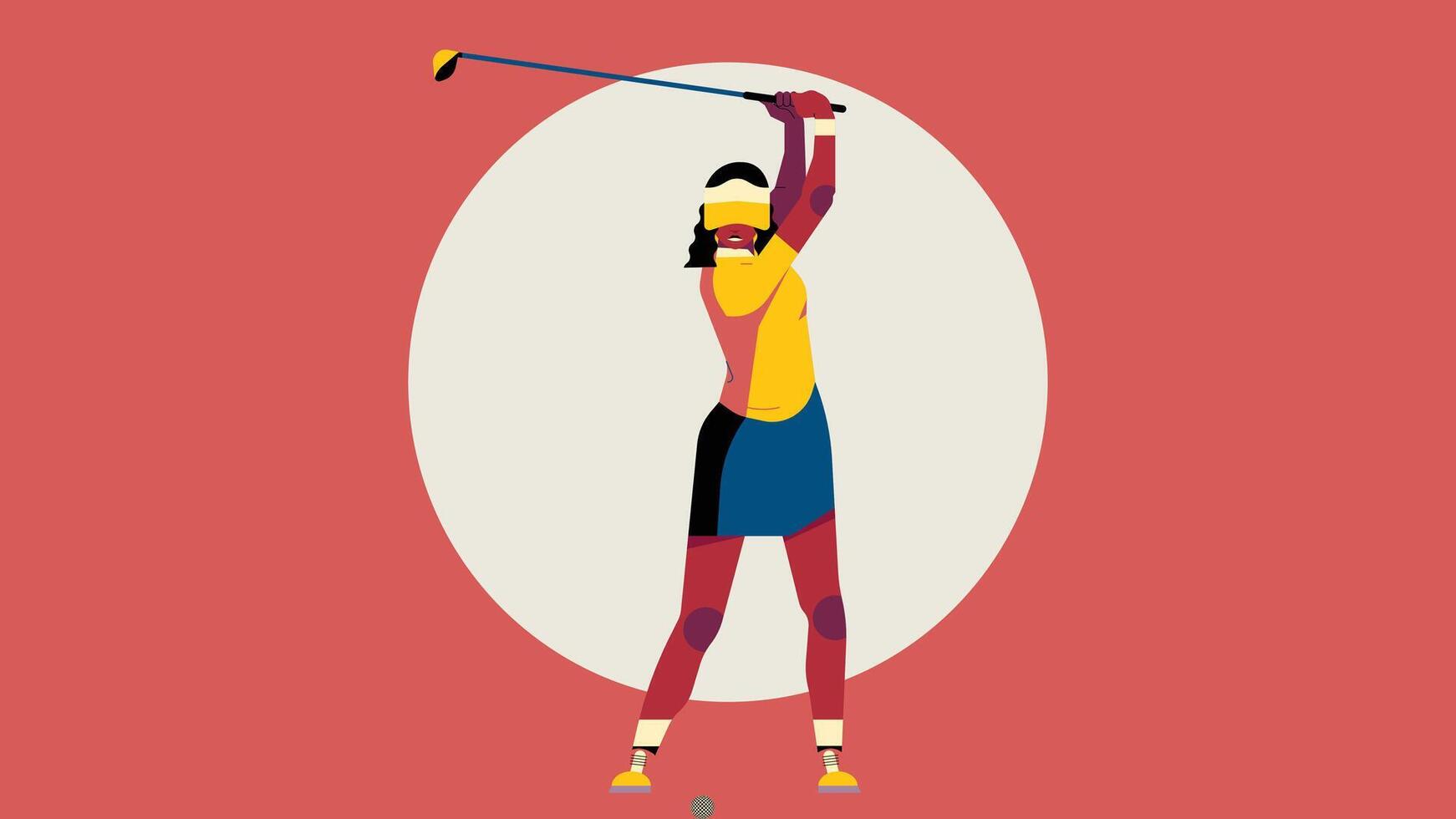 a woman is swinging a golf club flat illustration vector