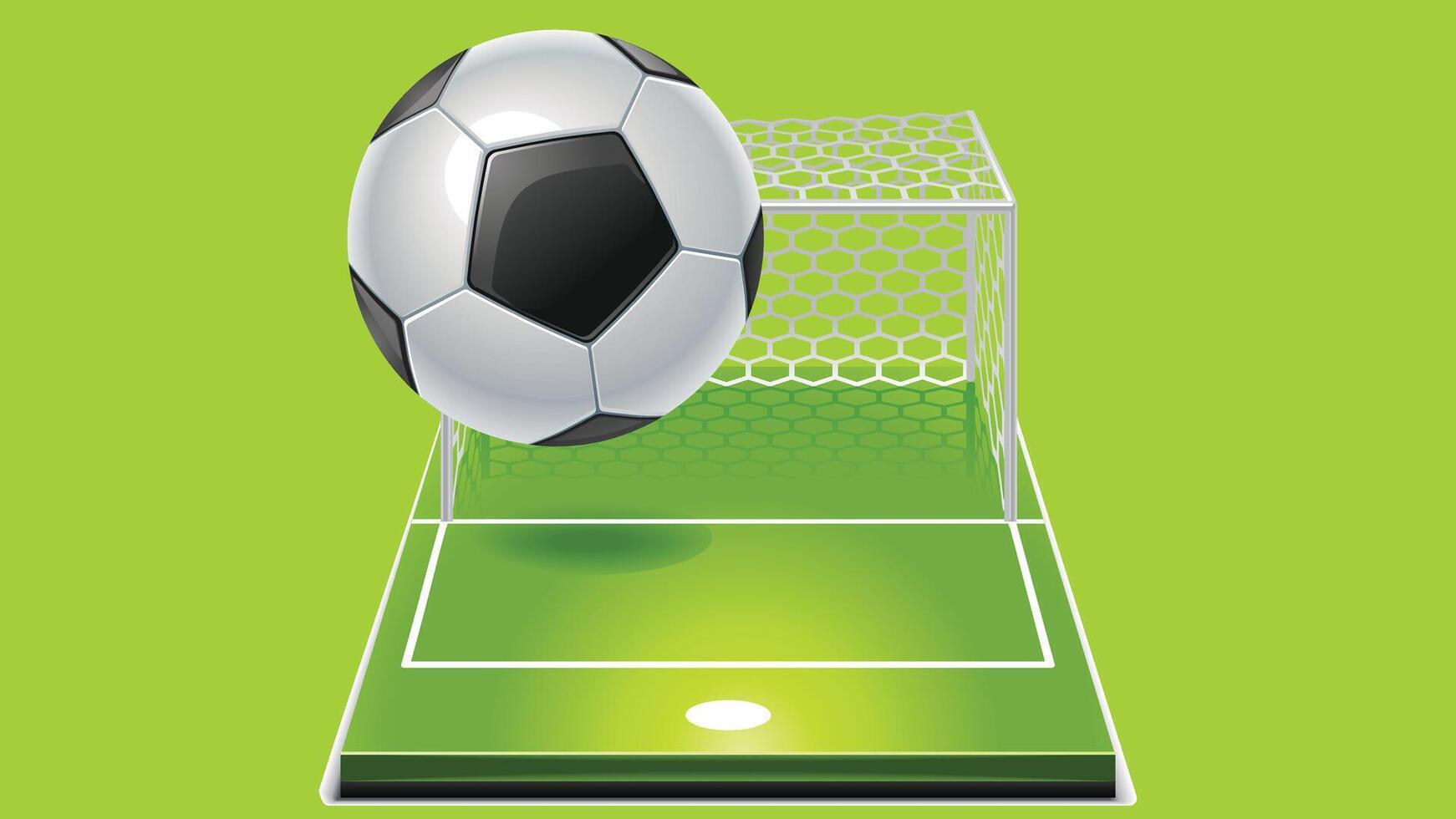 soccer ball on goal with green background vector