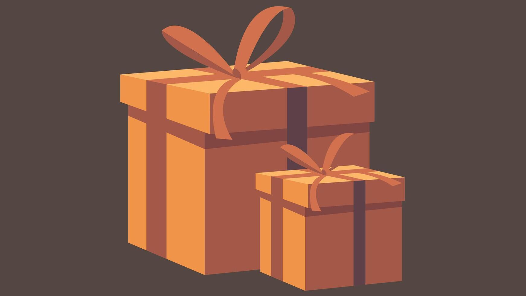 two orange gift boxes with brown ribbon on a brown background vector