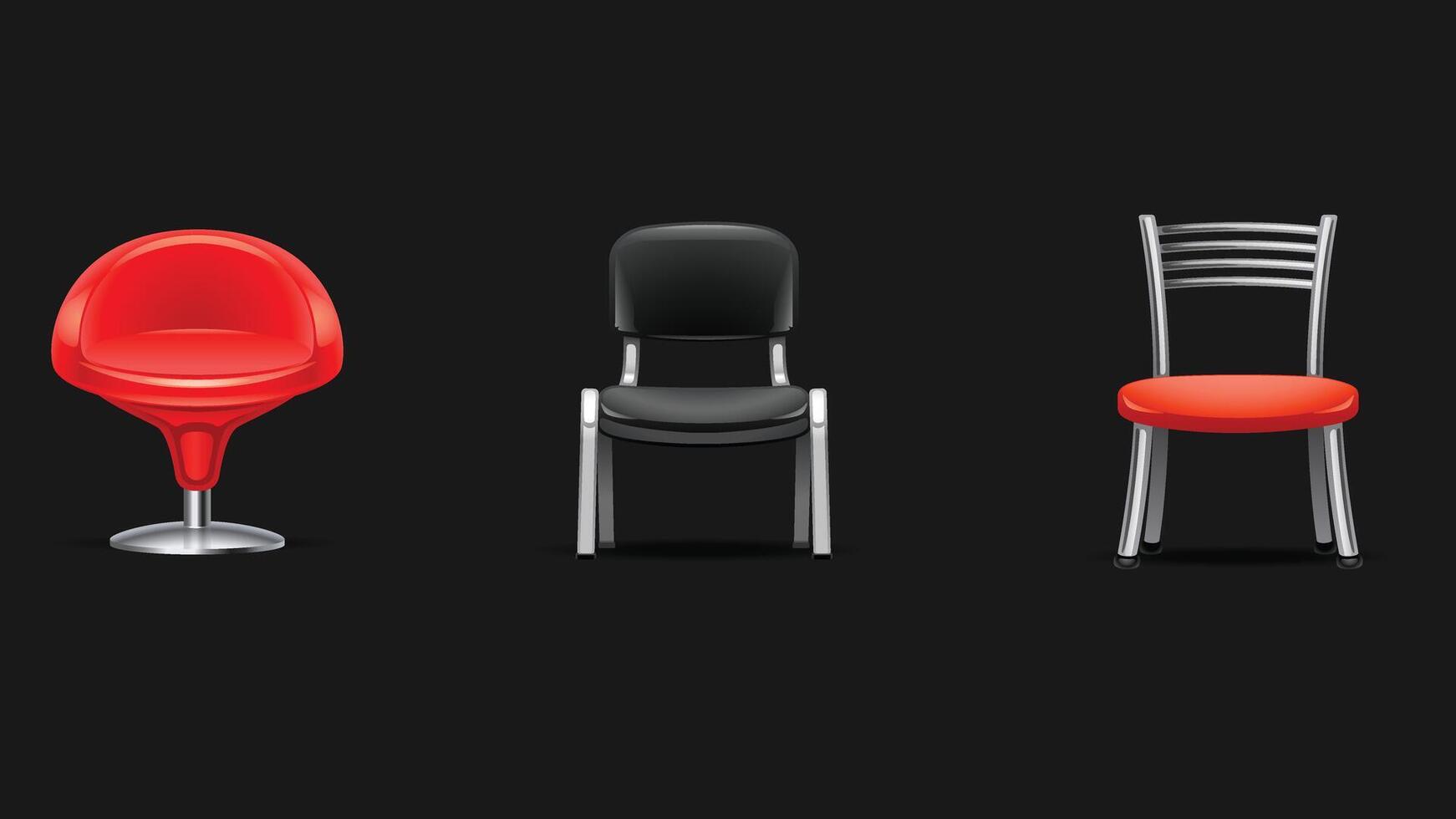 a set of four chairs on a black background vector