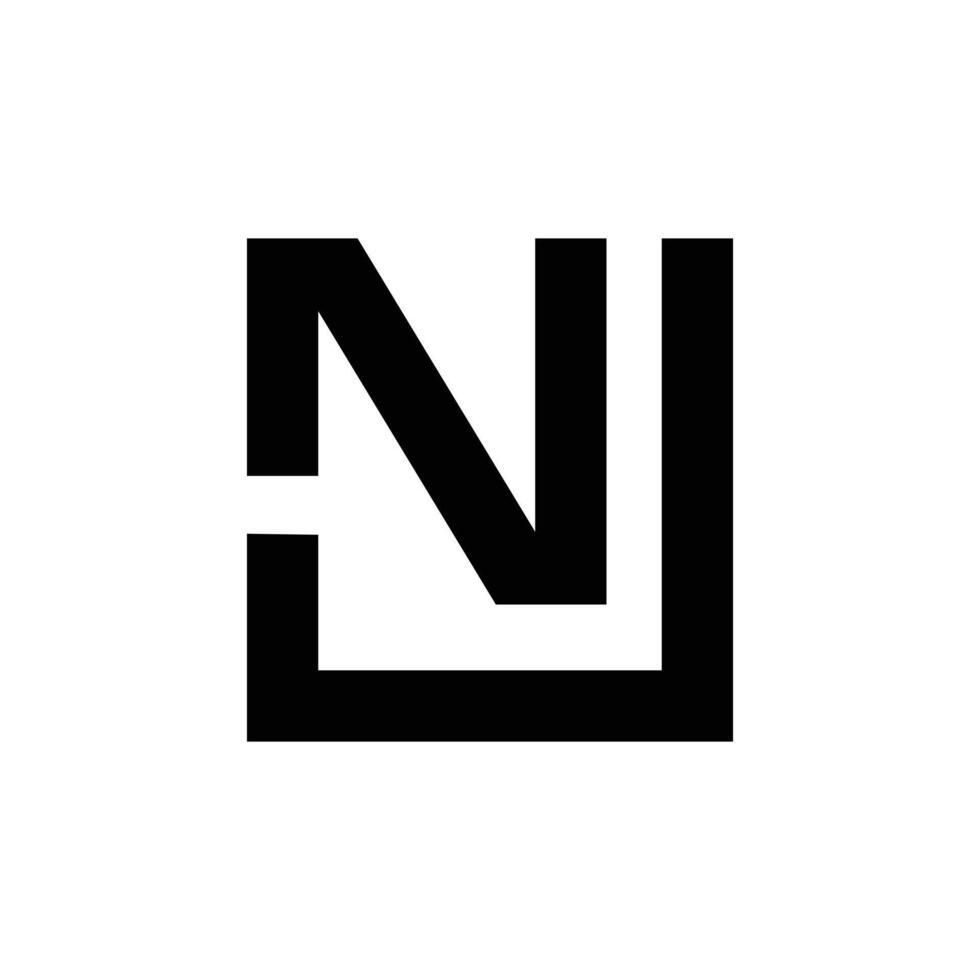 Letter Nu or Un modern rectangle shape line art logo design vector