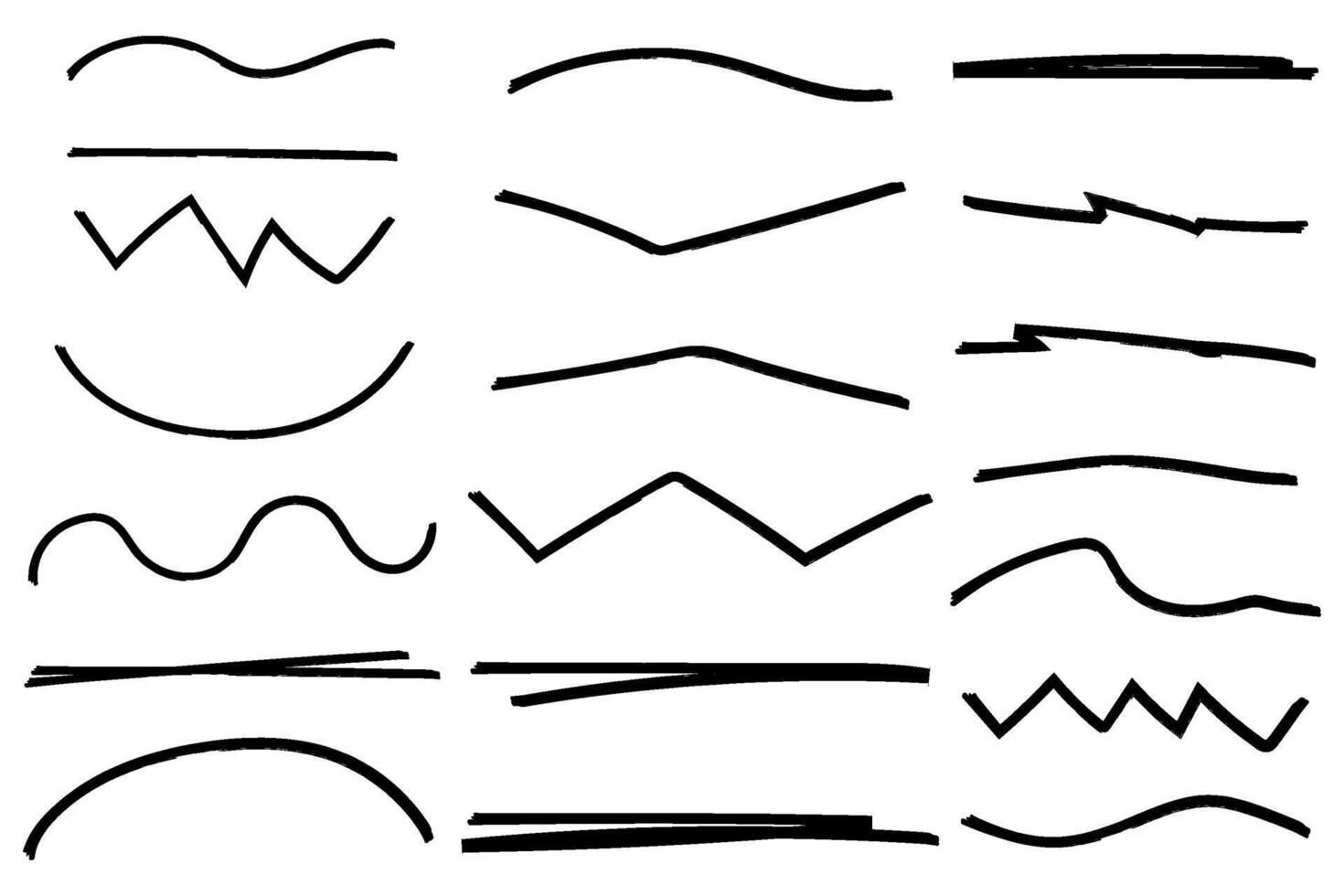 Set of hand drawn marker line illustration design element grunge strokes doodle lines underline scribble vector