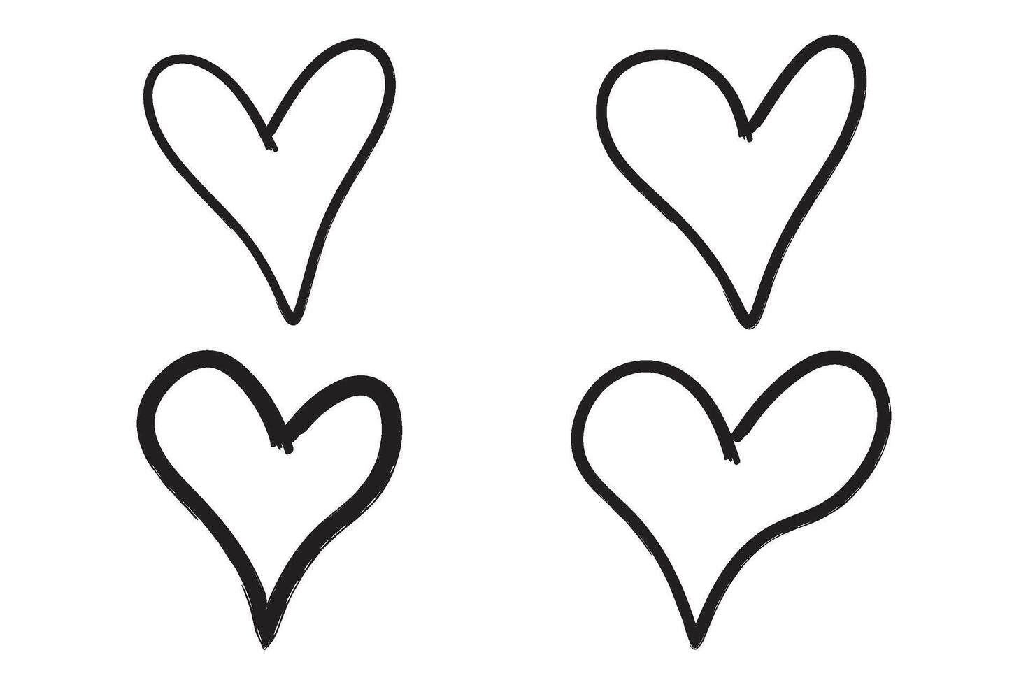 Hand drawn heart icon set, grunge marker line hearts vector