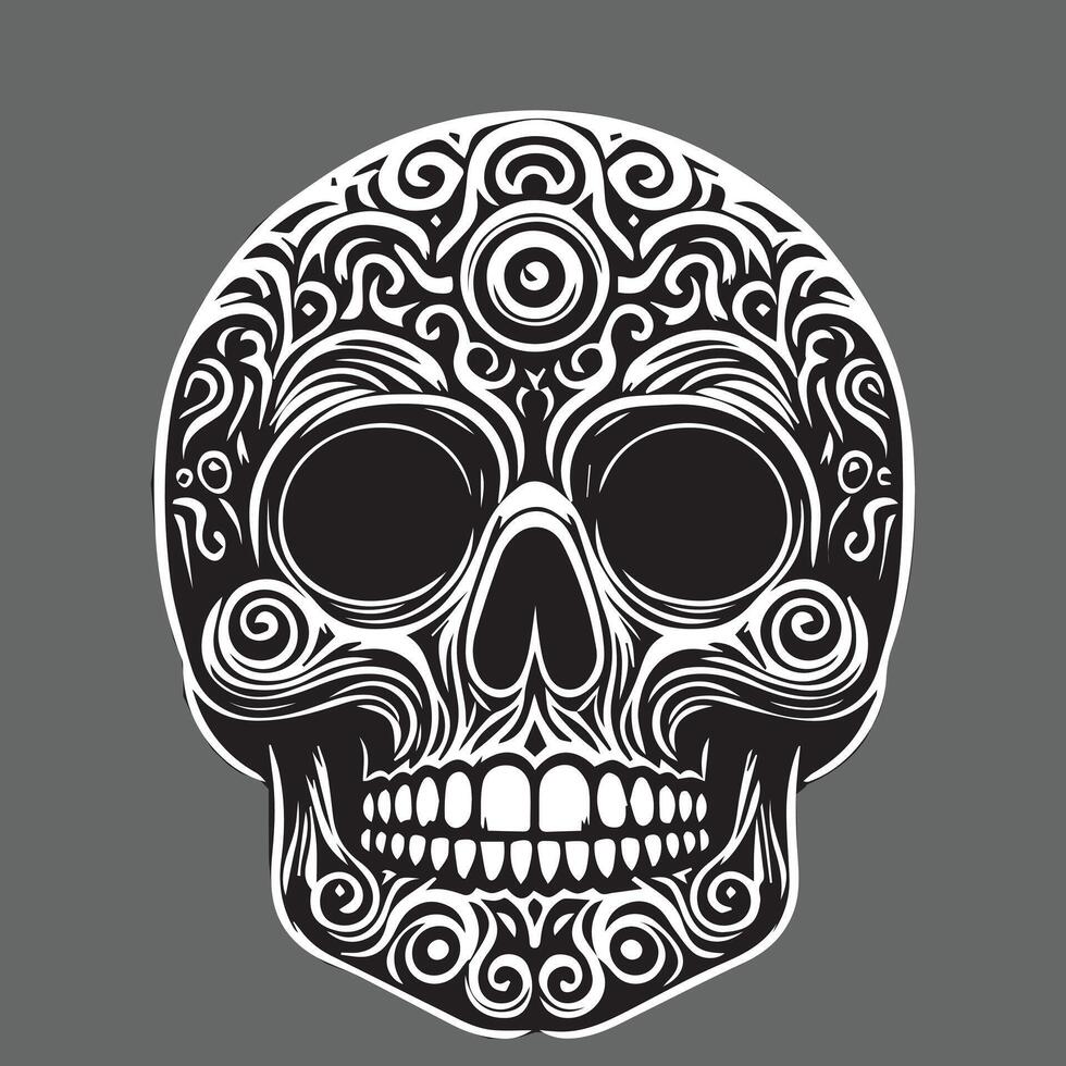 Dark Skull Silhouette, Eerie Outline in Shadow vector