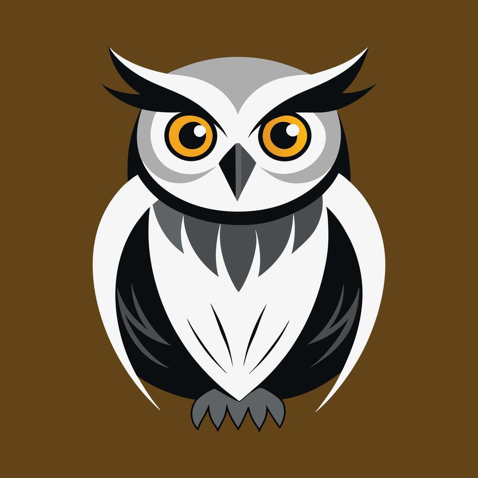 cute and mistrious white and black orange eye owl illustration. vector