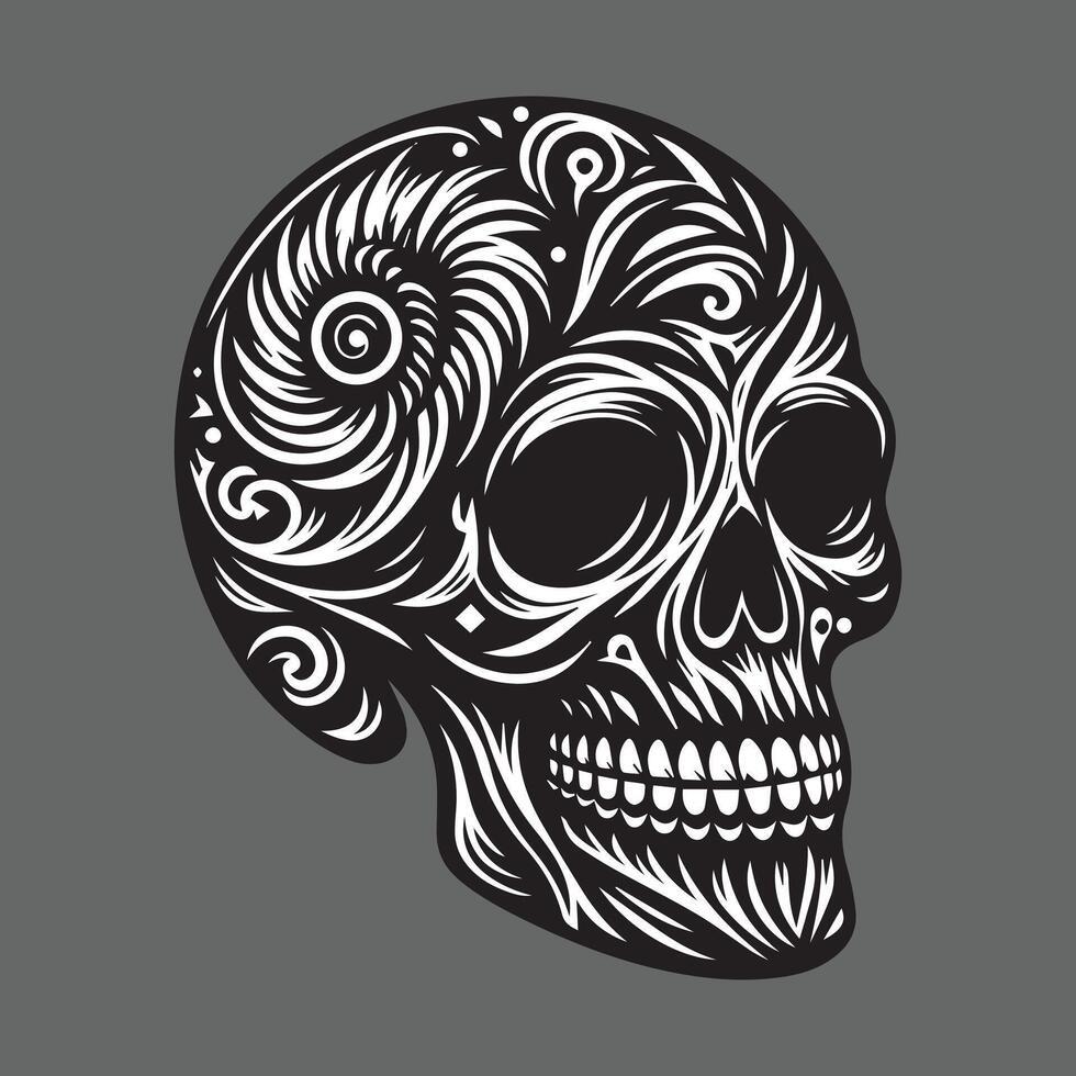 Gothic Skull Design with Intricate Floral Patterns vector