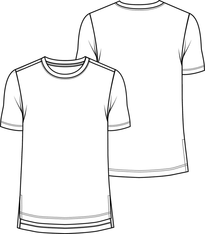 Men basic t-shirt crew neck short sleeve high low hem vector