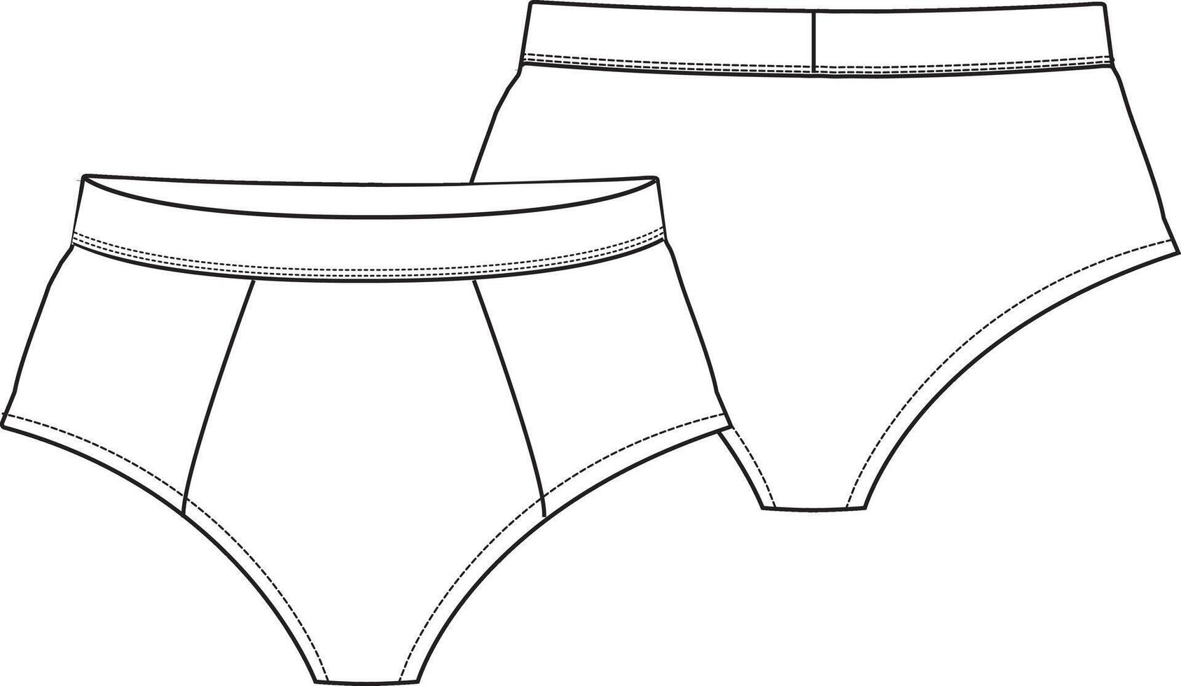 Men Basic underwear active boxer brief slim with waistband, flat sketch illustration fashion design vector