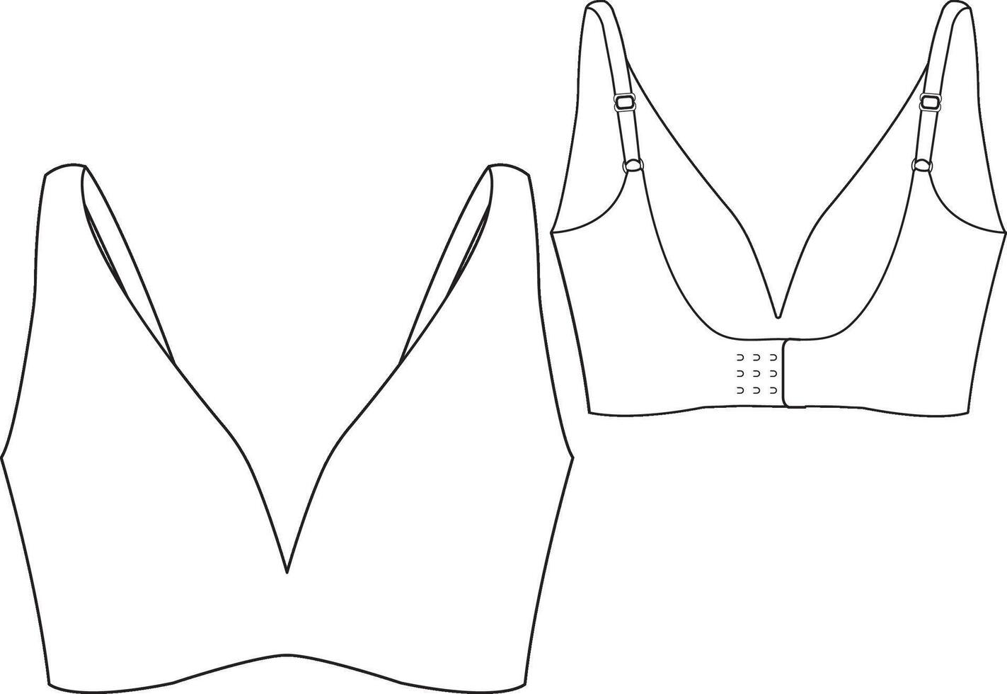 Seamless woman bra flat sketch design fashion bralette low-cut neckline with adjustable straps vector