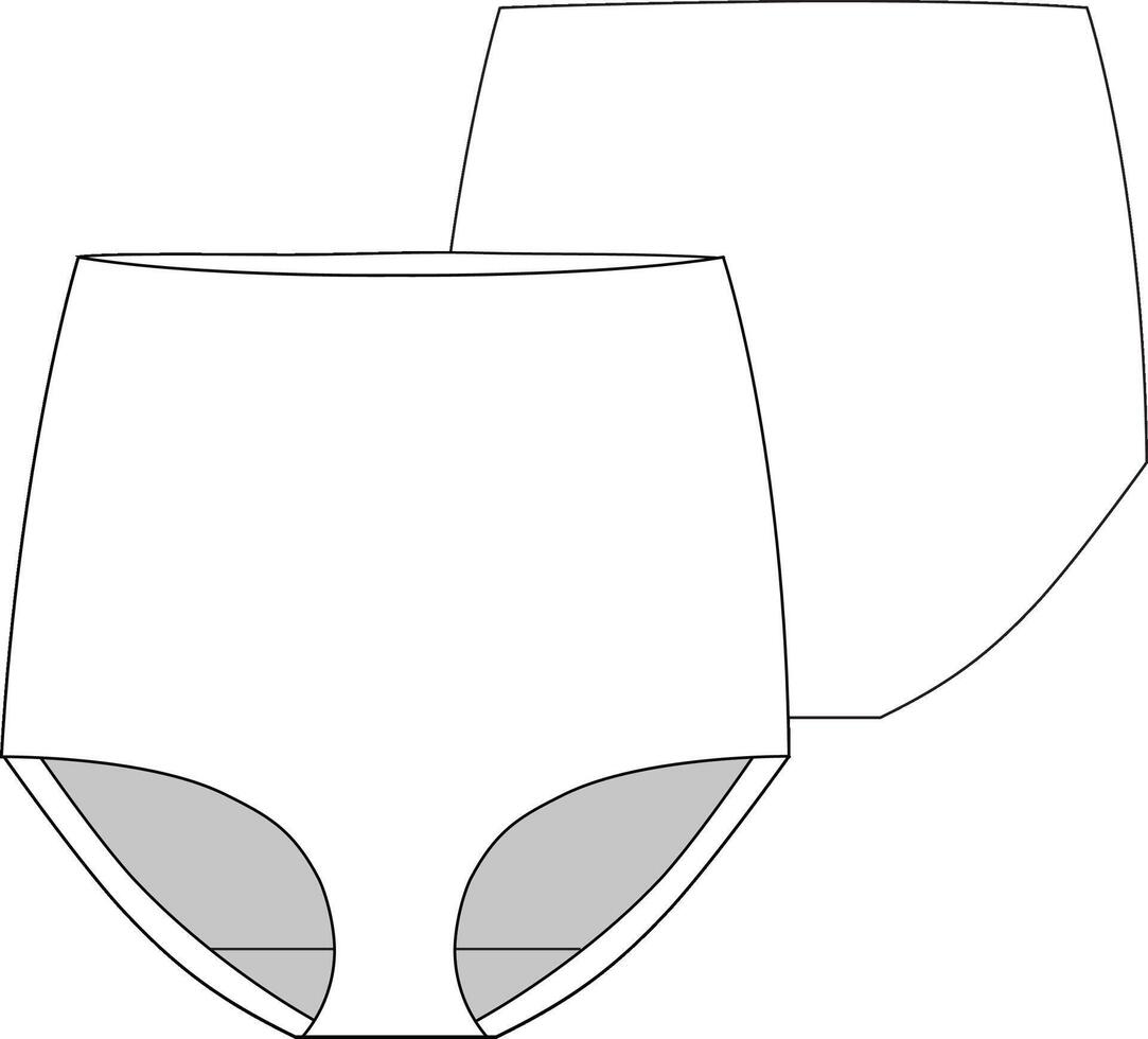 Woman underwear panties seamless high rise basic flat sketch front and back vector