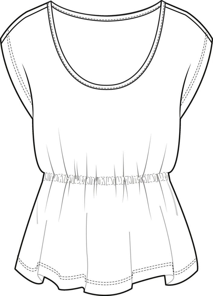 Women draped sleeveless top with wide neckline and elasticized waist vector