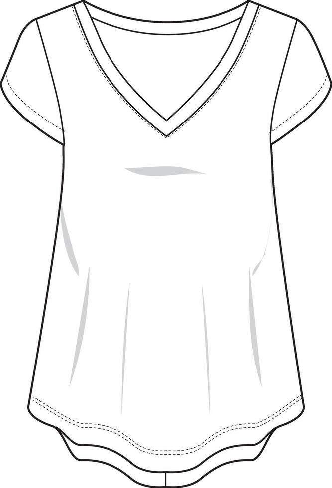 Woman fashion top short sleeve v neck with flared hem vector