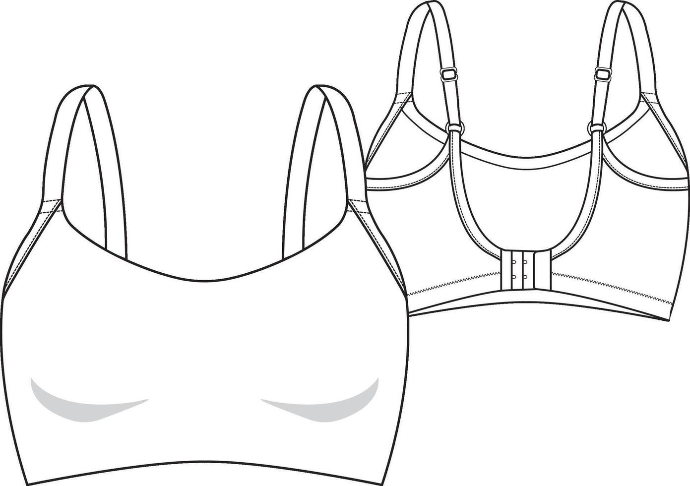Everyday wear Woman bra flat sketch design fashion bralette scoop neckline with adjustable straps, low-cut back vector