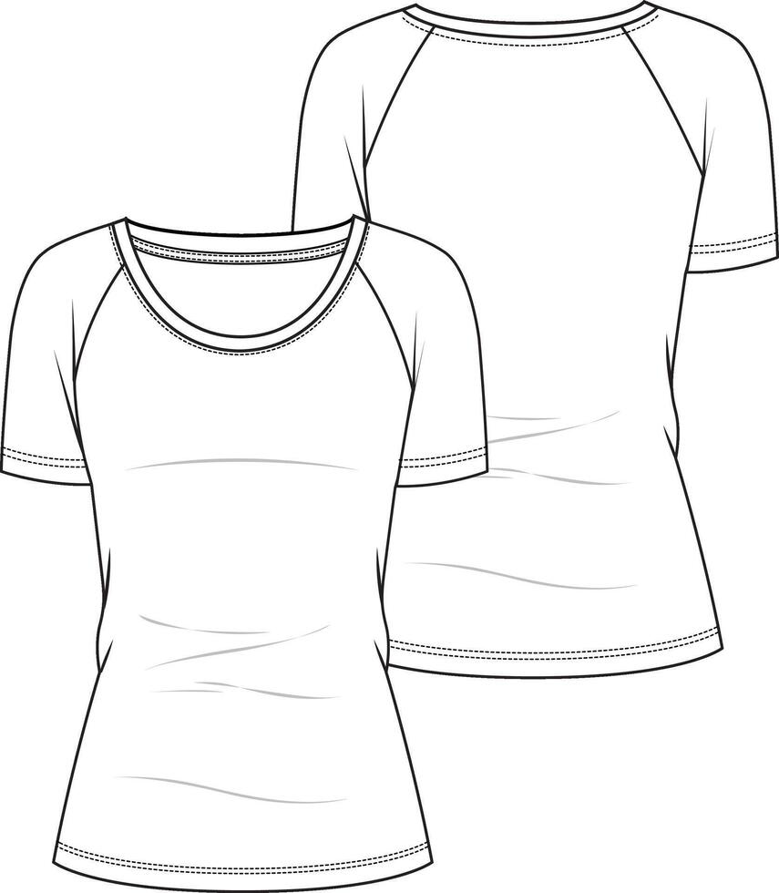 WOMAN WIDE NECKLINE RAGLAN SHORT SLEEVE TEE SHIRT vector