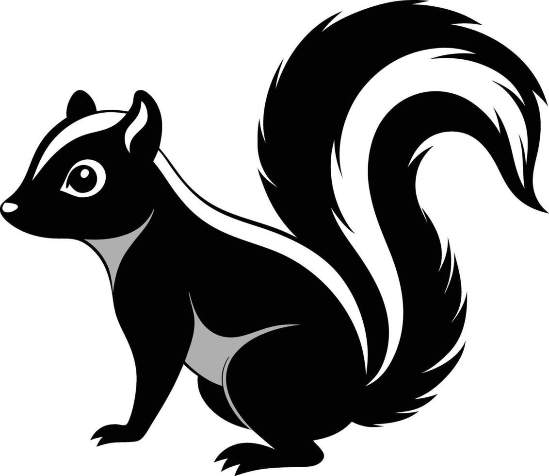 Curious Skunk Silhouette Against Moonlight Nighttime Woodland Intrigue Unveiled vector