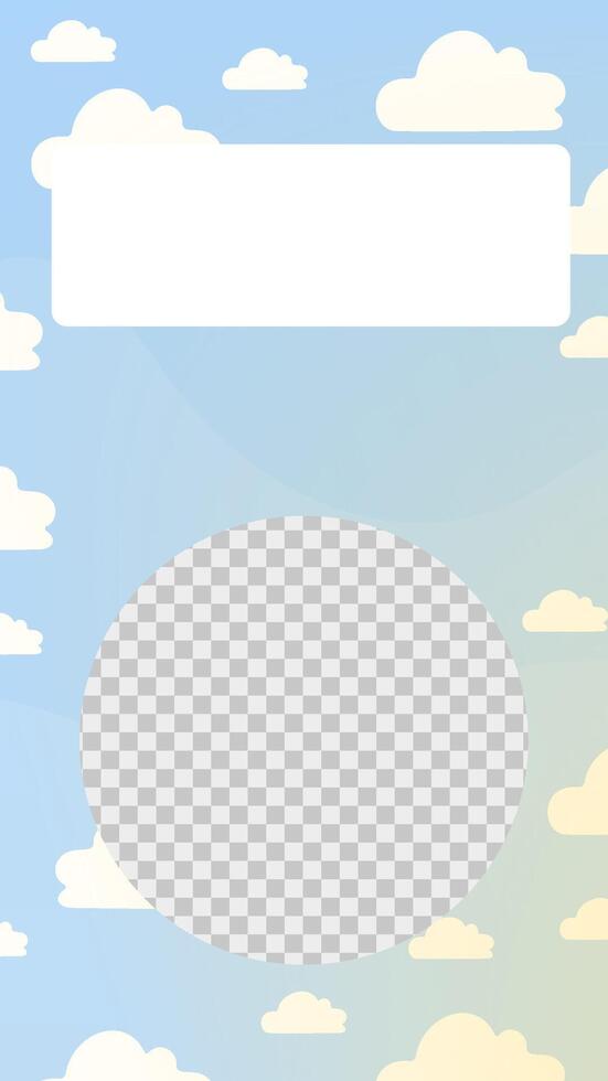 Blue sky story template background with white clouds.. Stock illustration in cartoon style. vector