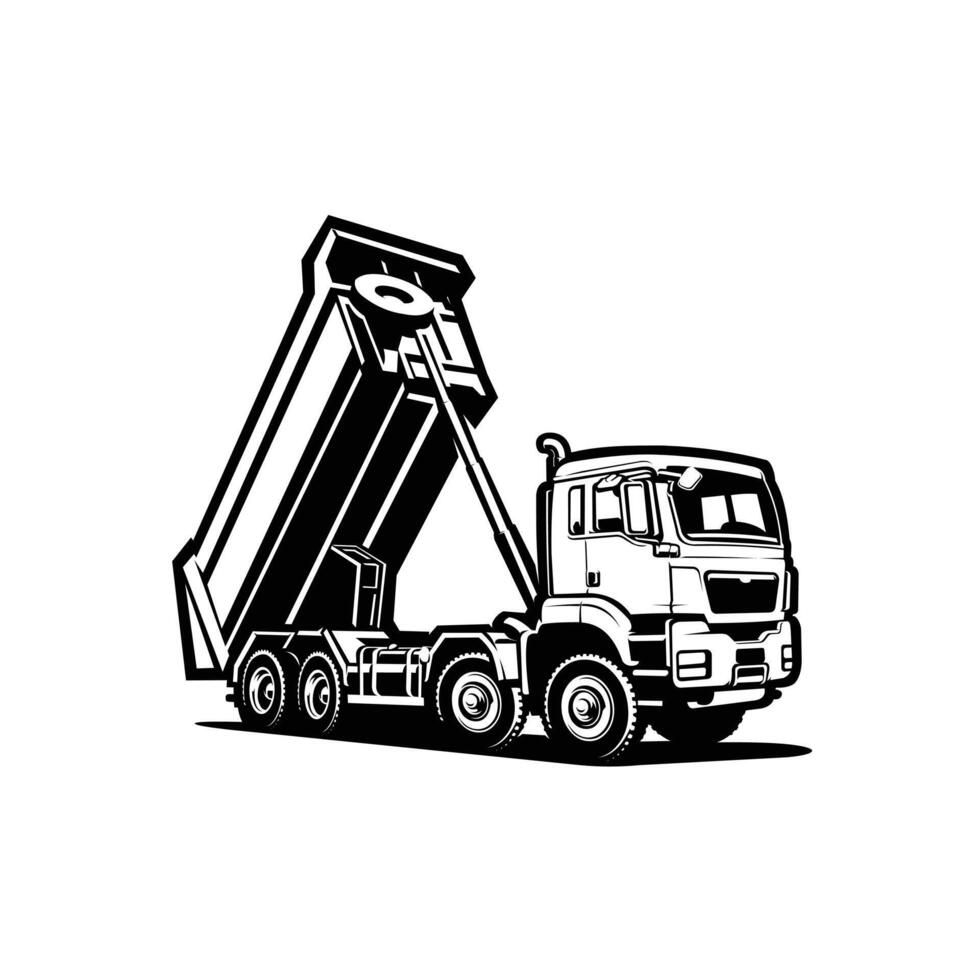 Premium Dump Truck Monochrome Design. Tipper Truck Silhouette Design Isolated. Best for Dumpster Trucking and Moving Related Industry vector