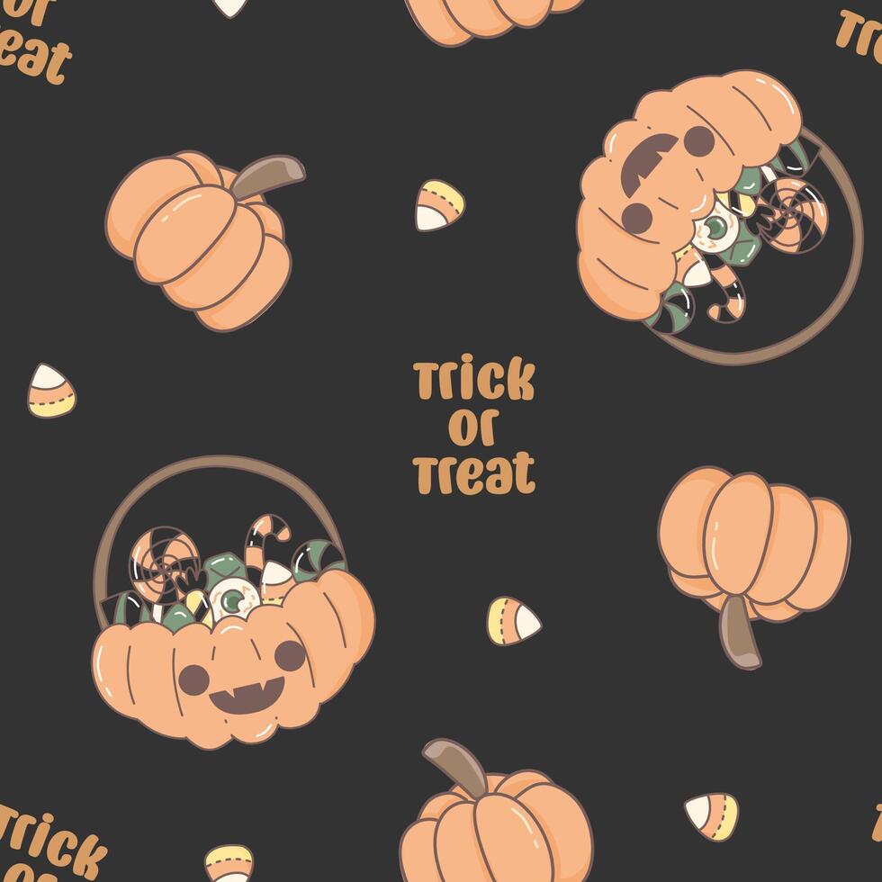 Seamless pattern of halloween candy basket vector