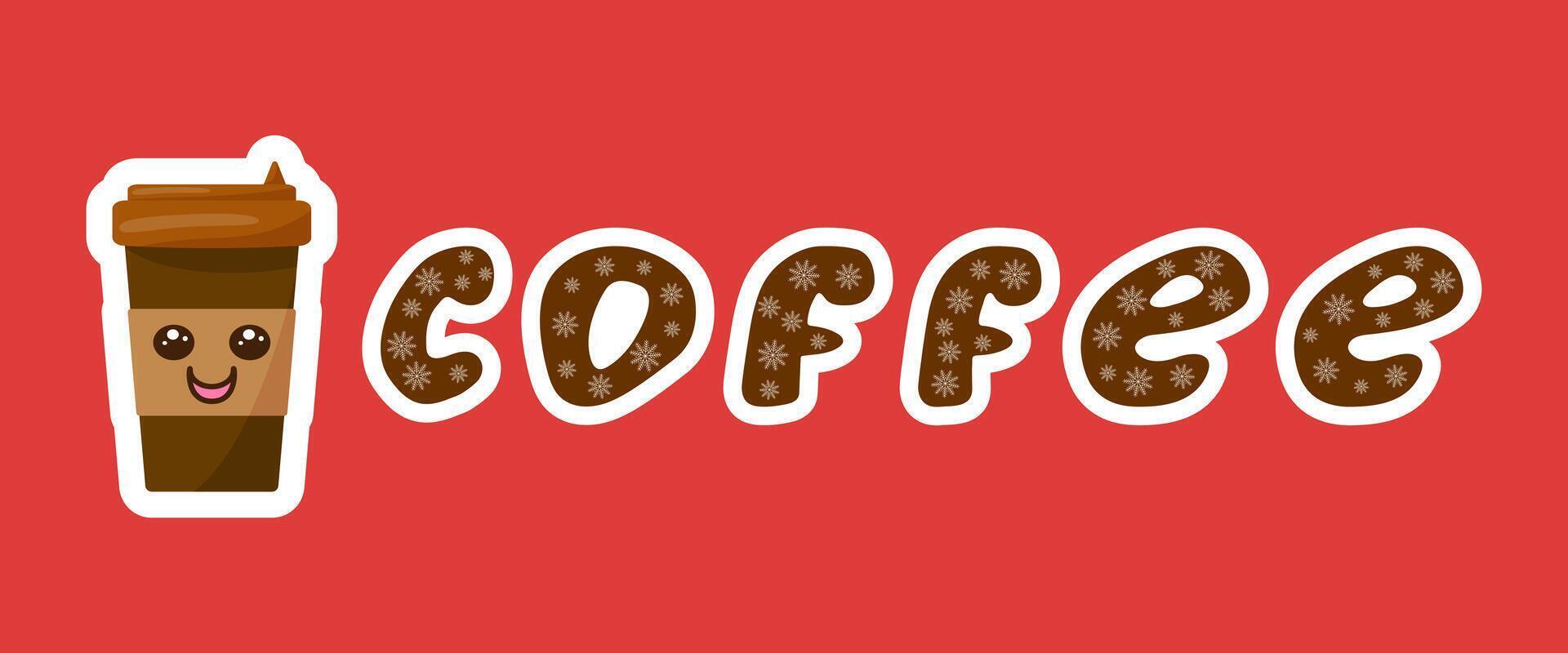 A poster with the inscription coffee and a picture of a coffee cup, on a red background vector