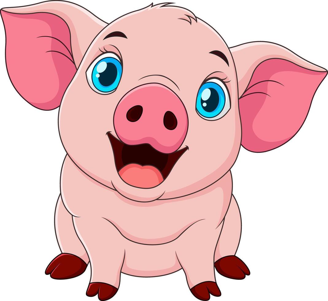 Cartoon illustration of a cute pig sitting and with an adorable smile vector