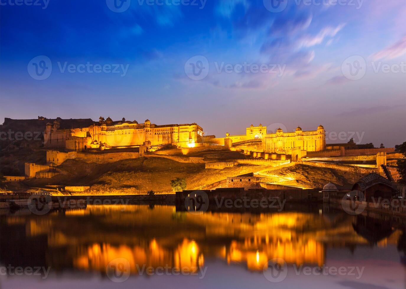Amer Fort at night in twilight. Jaipur, Rajastan, photo