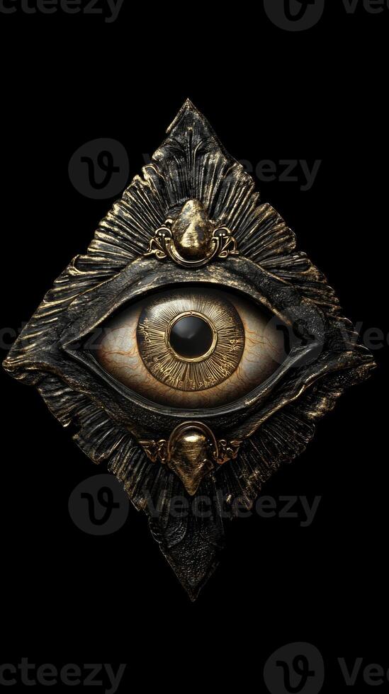 Eye of Providence piece of art on black background. All-seeing God's eye. Illuminati and Freemasons mystical symbol photo