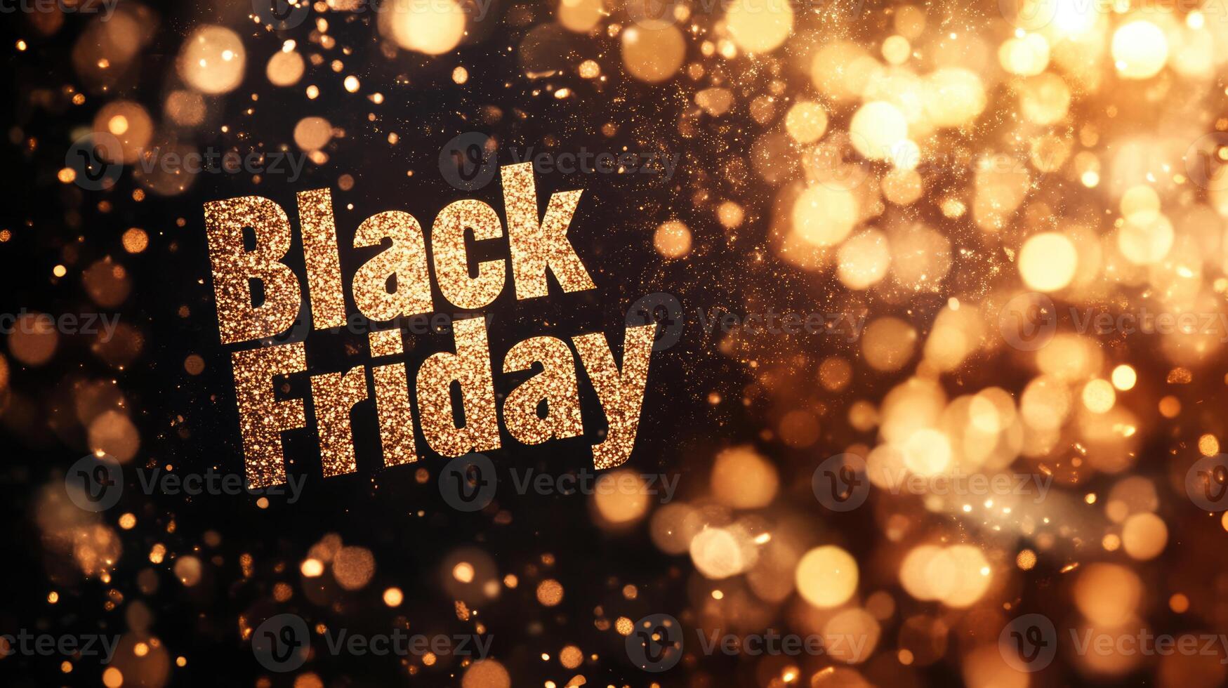 Black Friday text on golden bokeh background. Discount sale concept photo