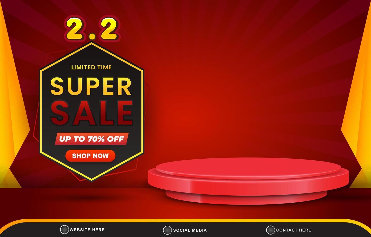 02.02 limited super sale template banner with blank space 3d podium for product sale with abstract gradient red background design vector