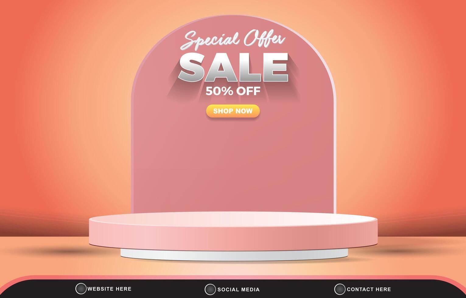 special offer sale discount template banner with blank space 3d podium for product sale with abstract gradient orange background design vector
