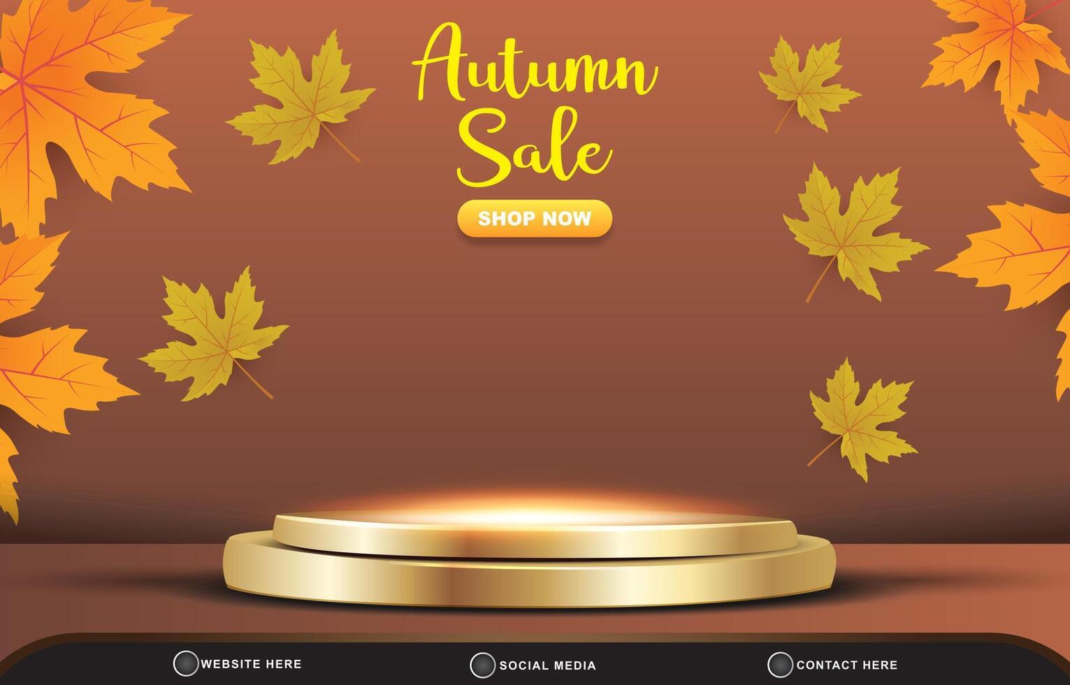 autumn sale discount template banner with blank space 3d podium for product sale with abstract gradient brown background design vector