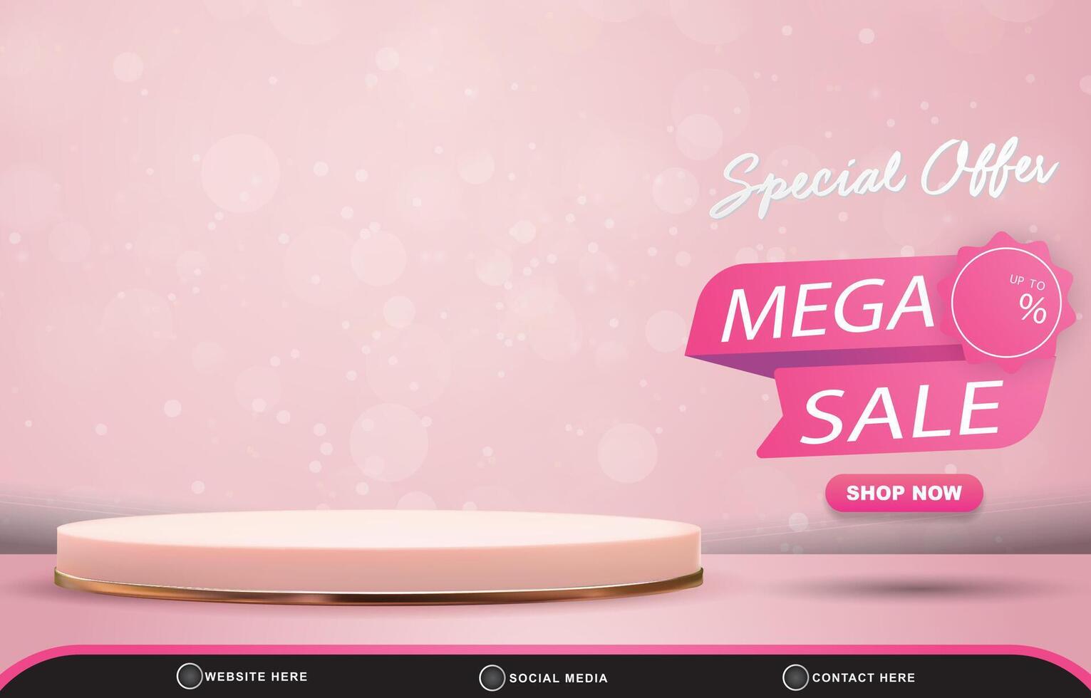 special offer mega sale discount template banner with blank space 3d podium for product sale with abstract gradient pink and white background design vector