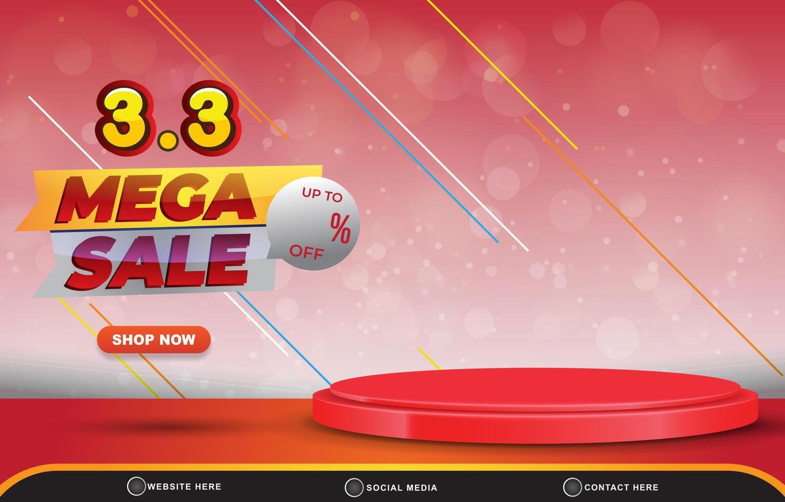 03.03 mega sale discount template banner with blank space 3d podium for product sale with abstract gradient red and white background design vector