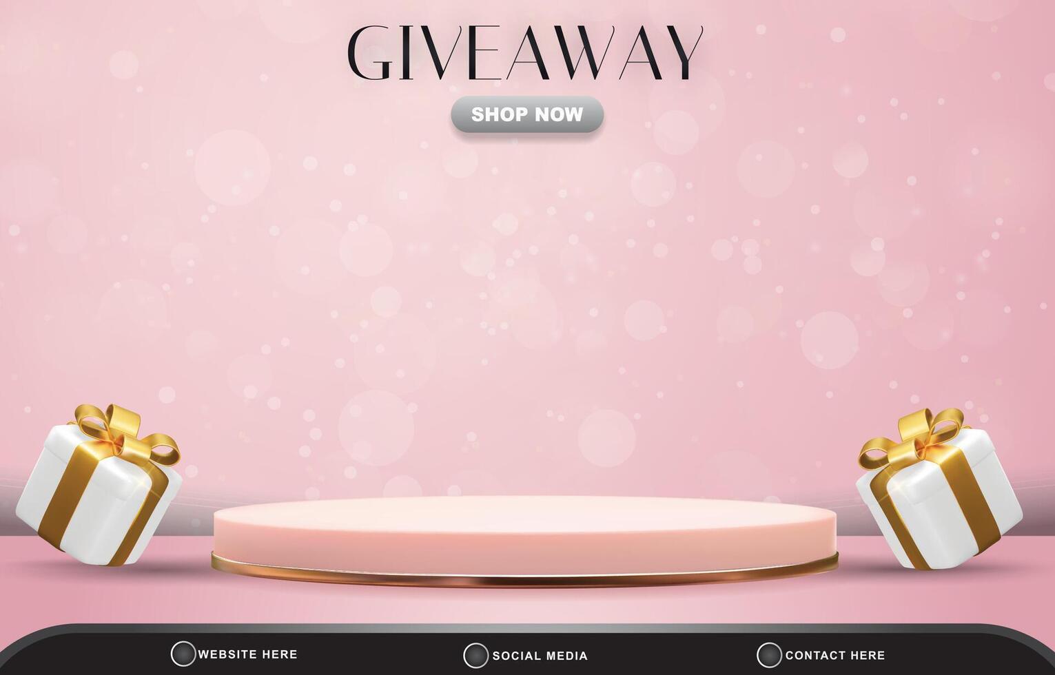 giveaway sale discount template banner with blank space 3d podium for product sale with abstract gradient pink and white background design vector