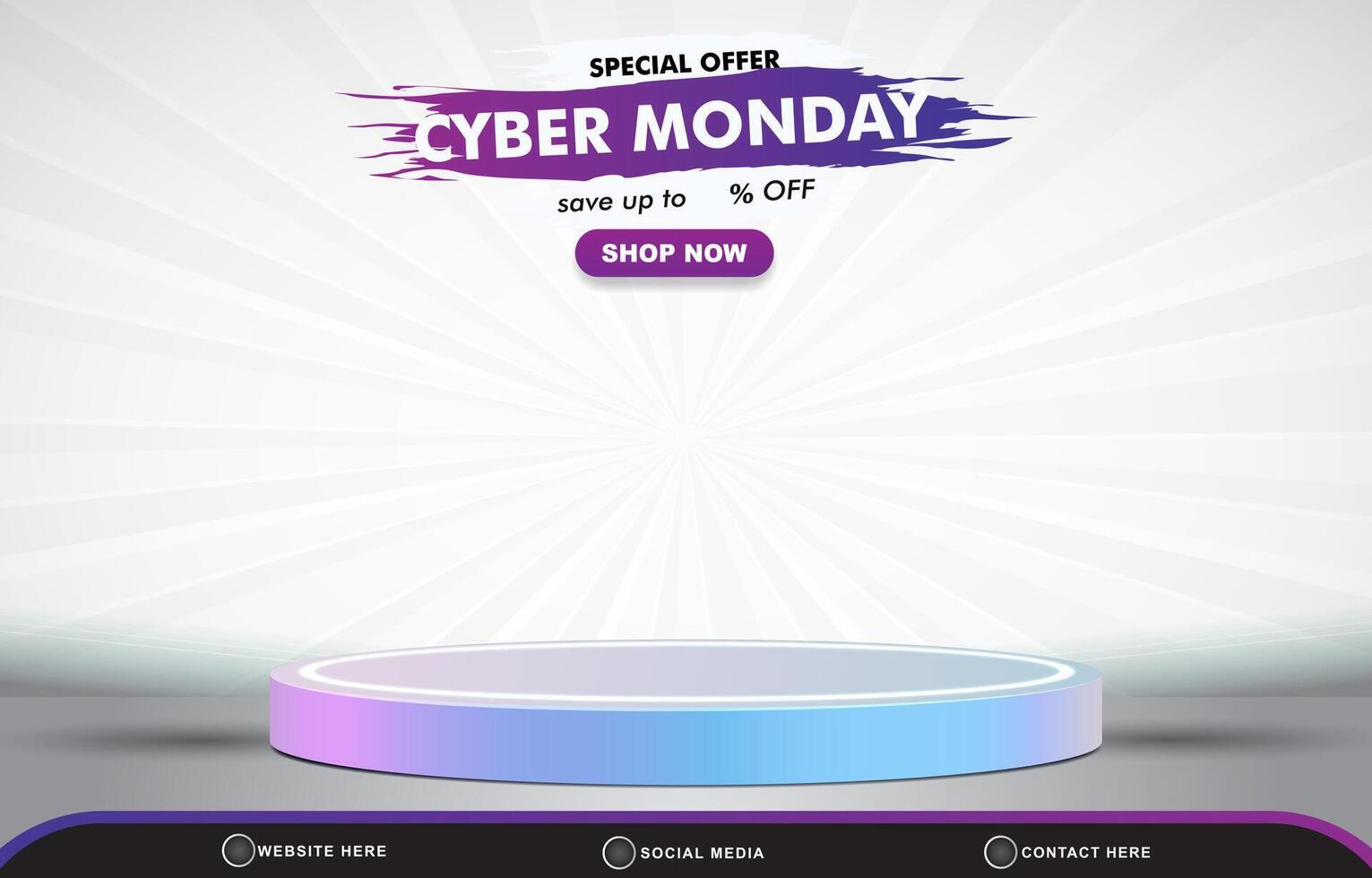 special offer cyber monday discount template banner with blank space 3d podium for product sale with abstract gradient white background design vector