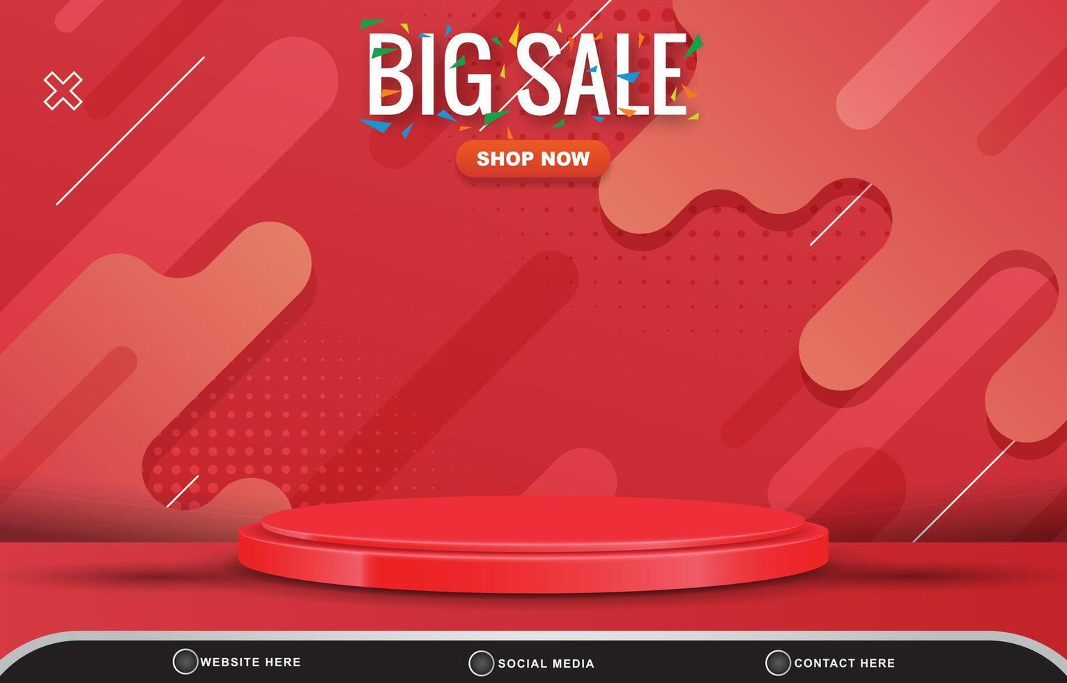 big sale discount template banner with blank space 3d podium for product sale with abstract gradient red background design vector