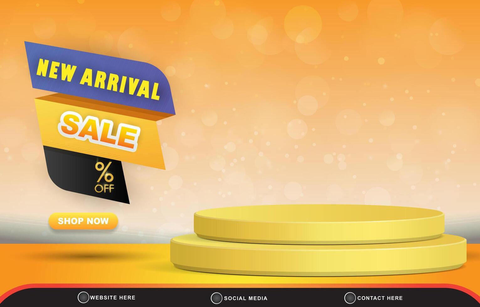 new arrival sale discount template banner with blank space 3d podium for product sale with abstract gradient yellow and white background design vector