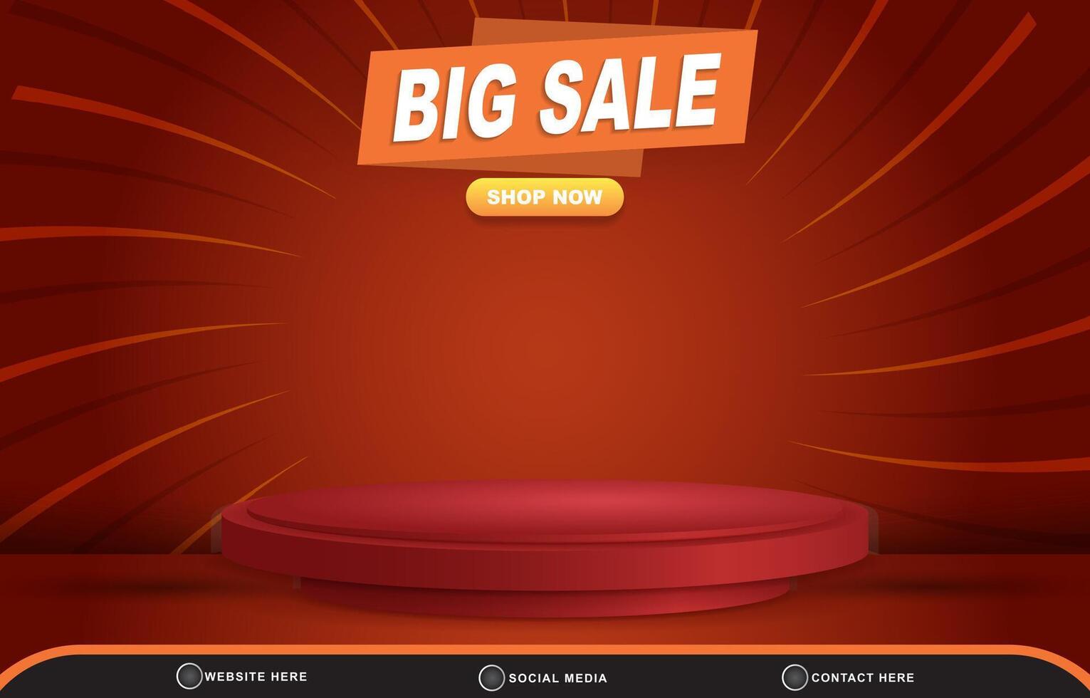 big sale discount template banner with blank space 3d podium for product sale with abstract gradient red background design vector
