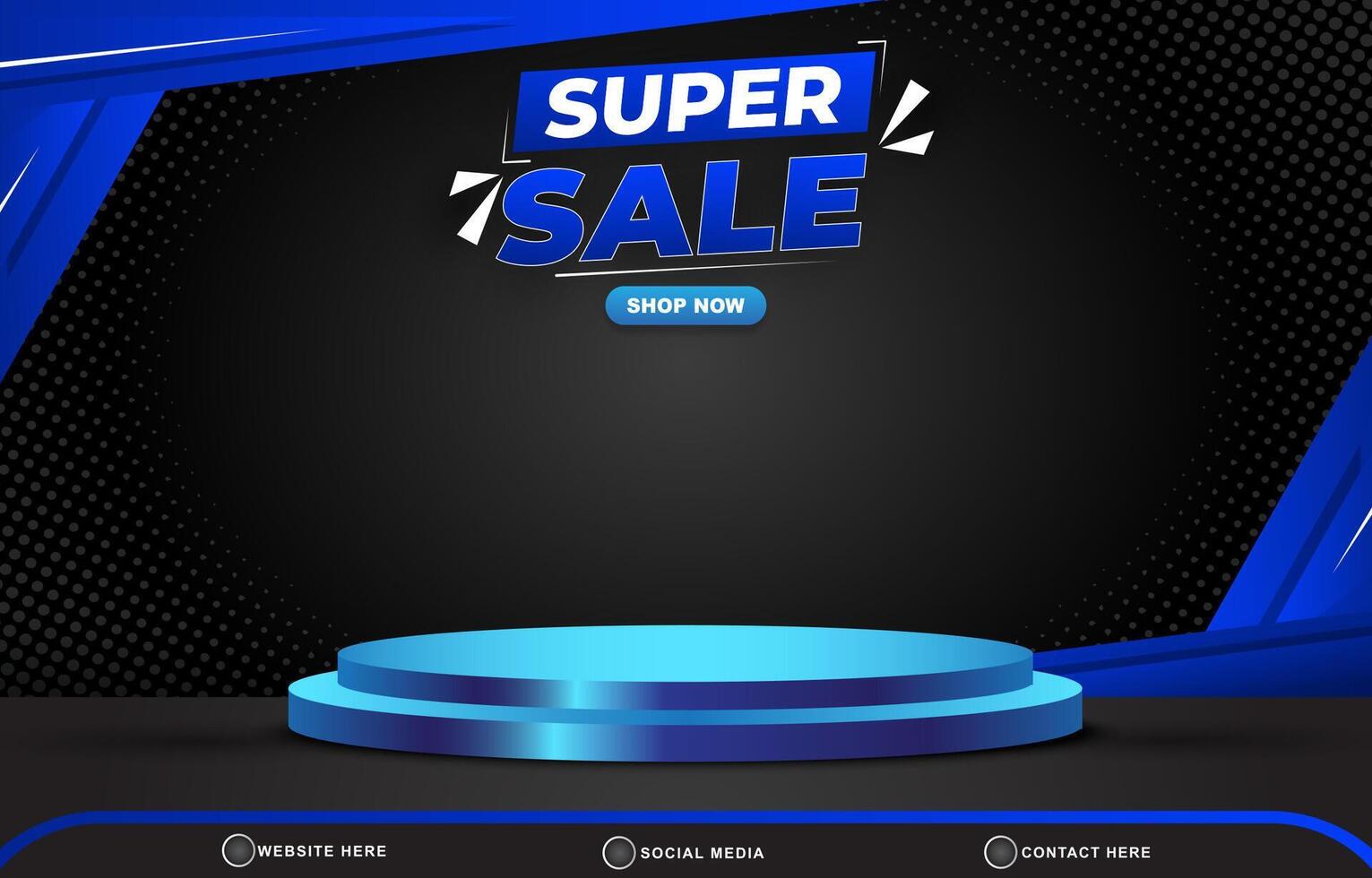 super sale discount template banner with blank space 3d podium for product sale with abstract gradient blue and black background design vector