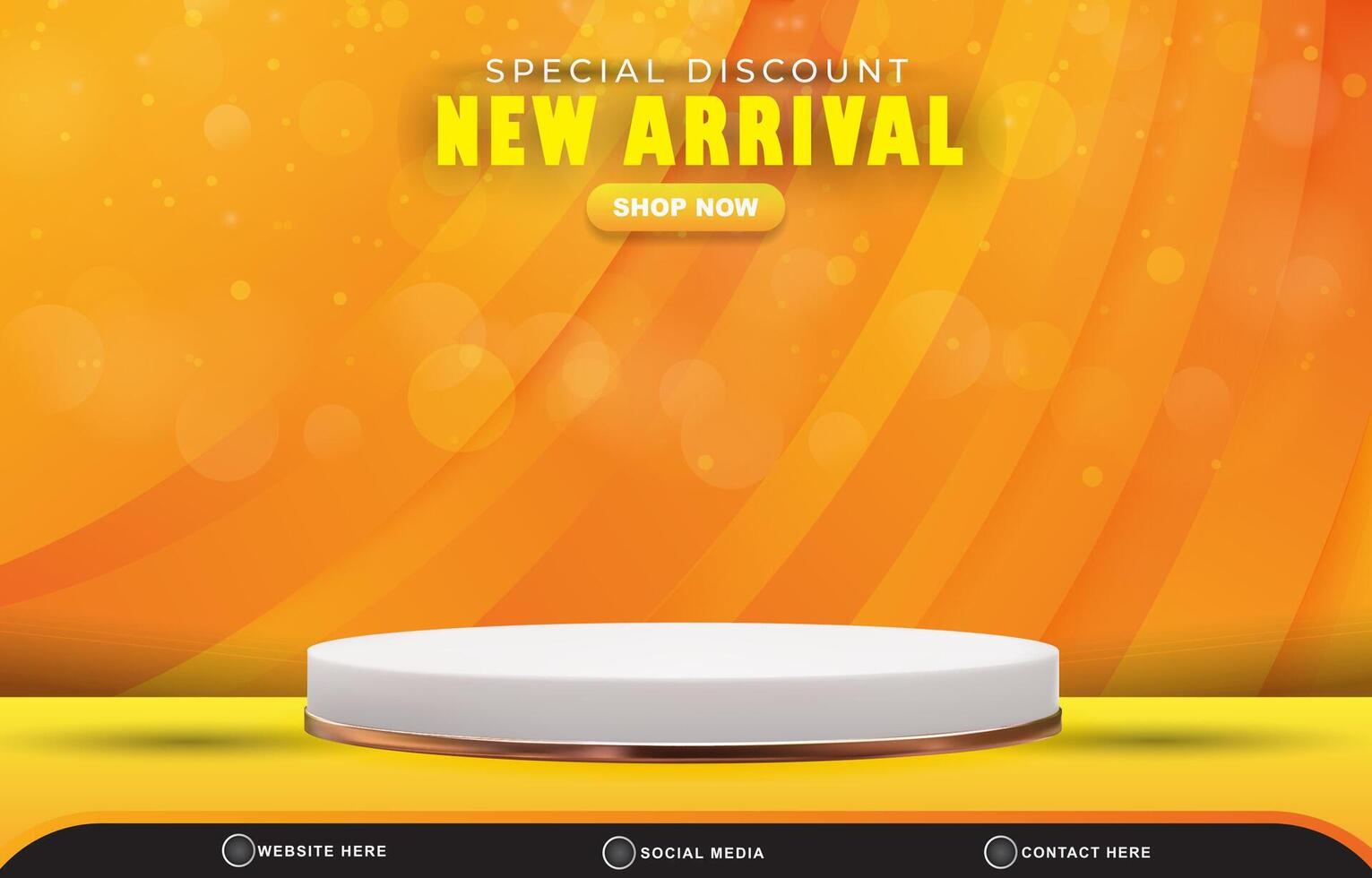 special discount new arrival sale template banner with blank space 3d podium for product sale with abstract gradient orange and yellow background design vector