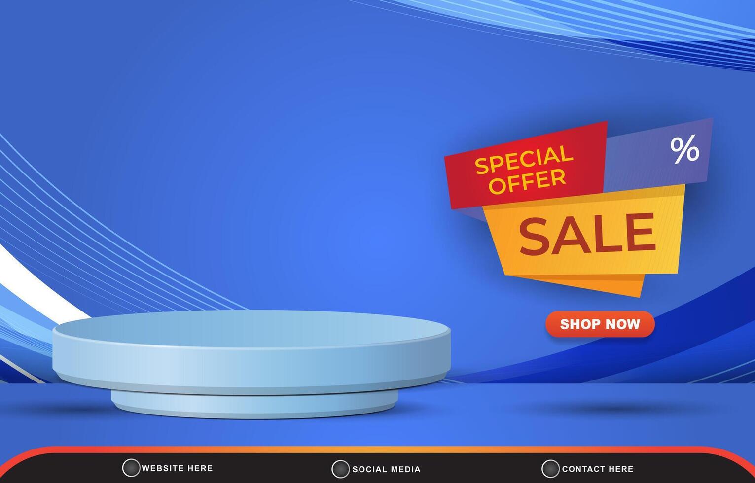 special offer sale discount template banner with blank space 3d podium for product sale with abstract gradient blue background design vector