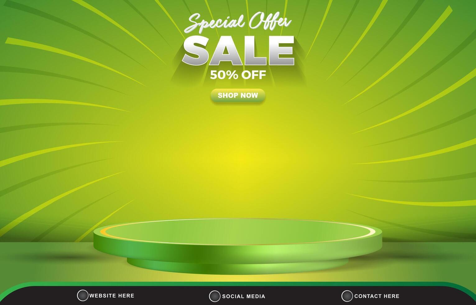 elegant special offer sale discount template banner with blank space 3d podium for product sale with abstract gradient green and yellow background design vector