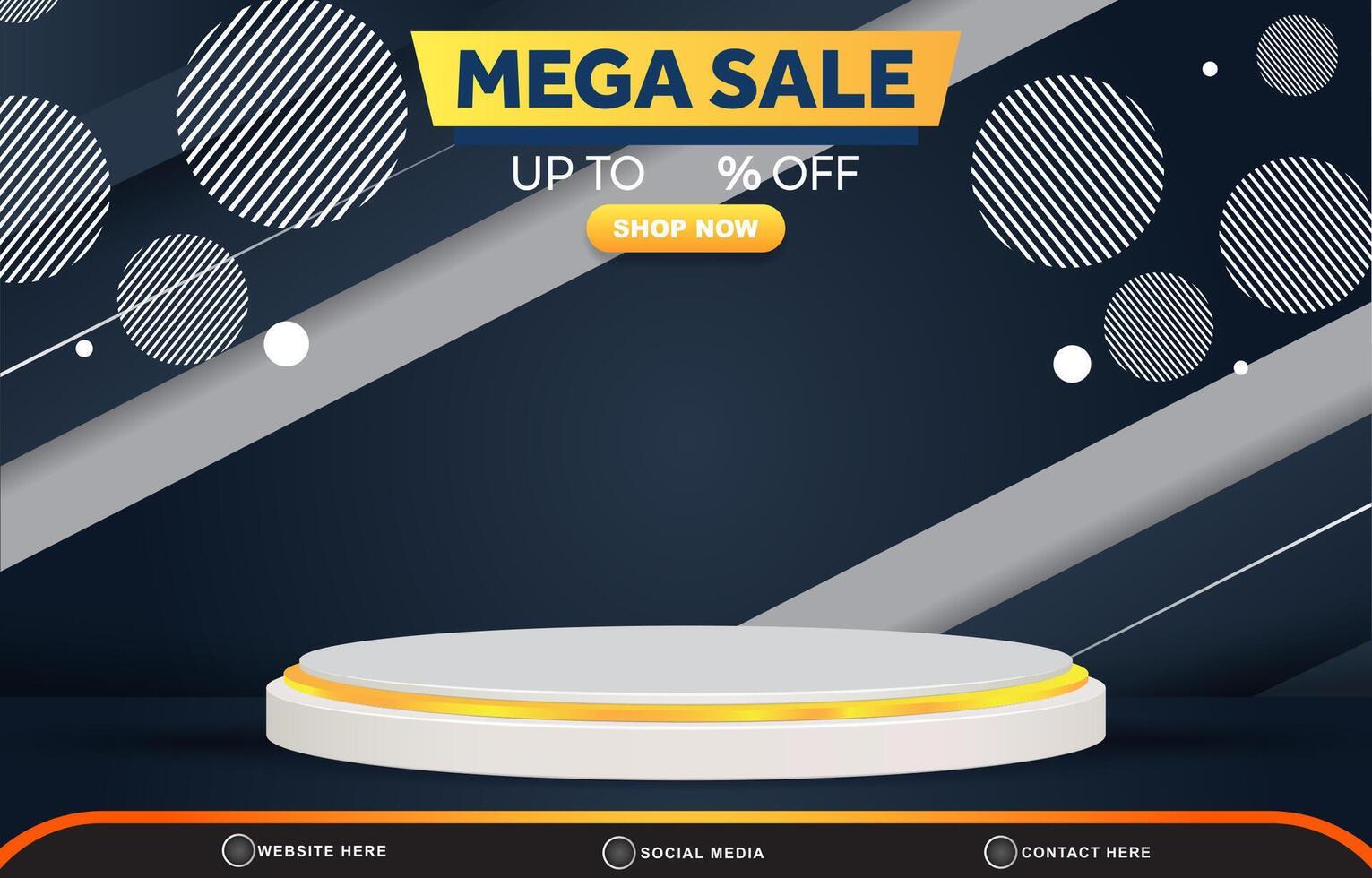 mega sale discount template banner with blank space 3d podium for product sale with abstract gradient dark blue background design vector