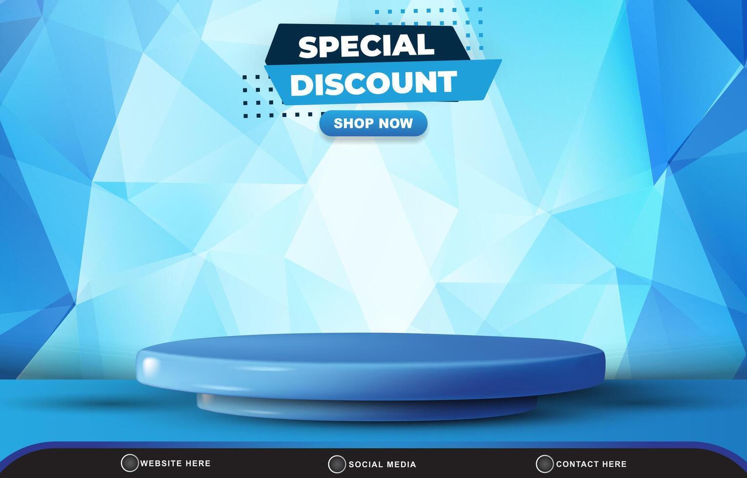 special discount sale template banner with blank space 3d podium for product sale with abstract gradient blue and white background design vector