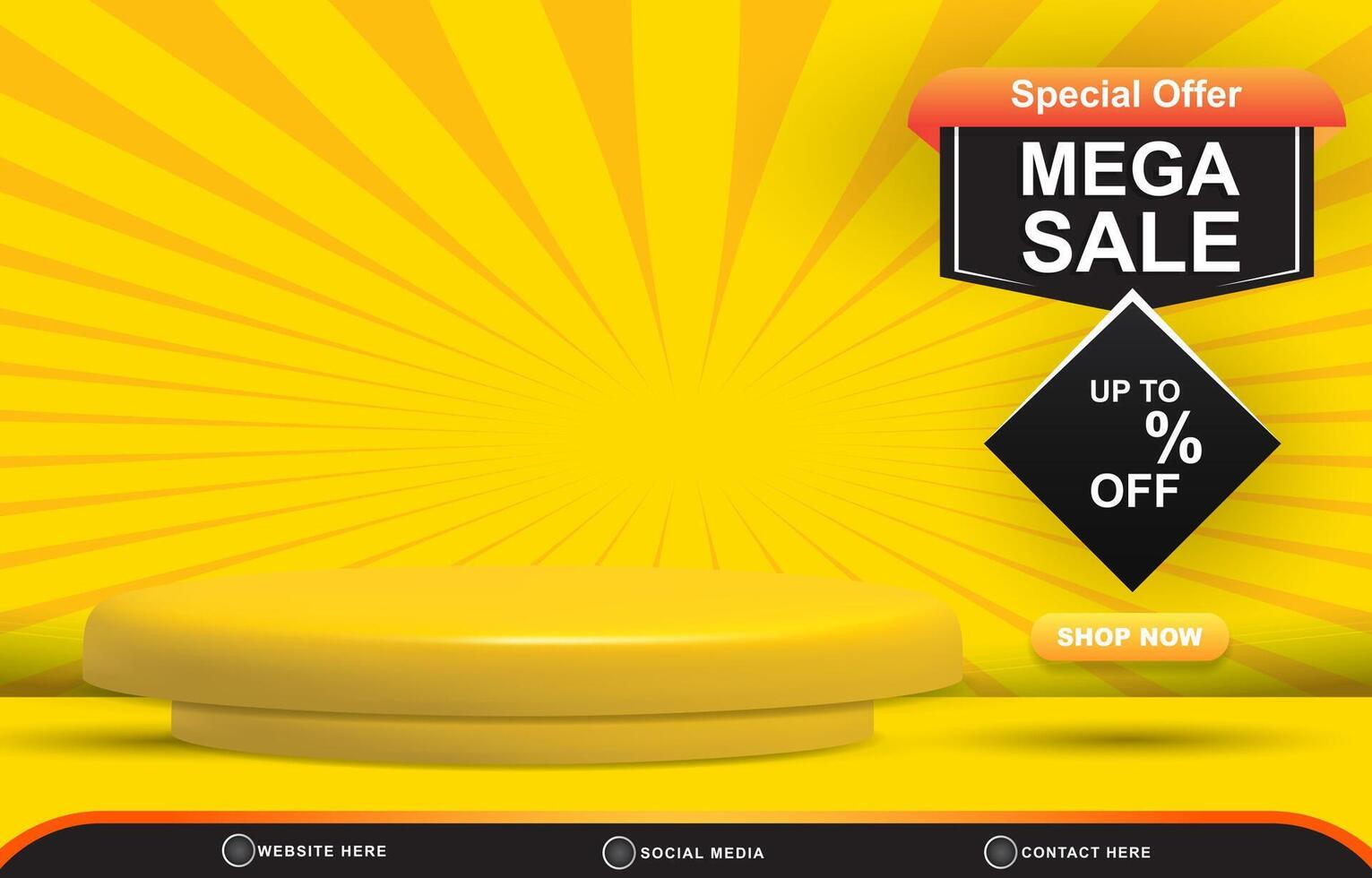 special offer mega sale discount template banner with blank space 3d podium for product sale with abstract gradient yellow background design vector