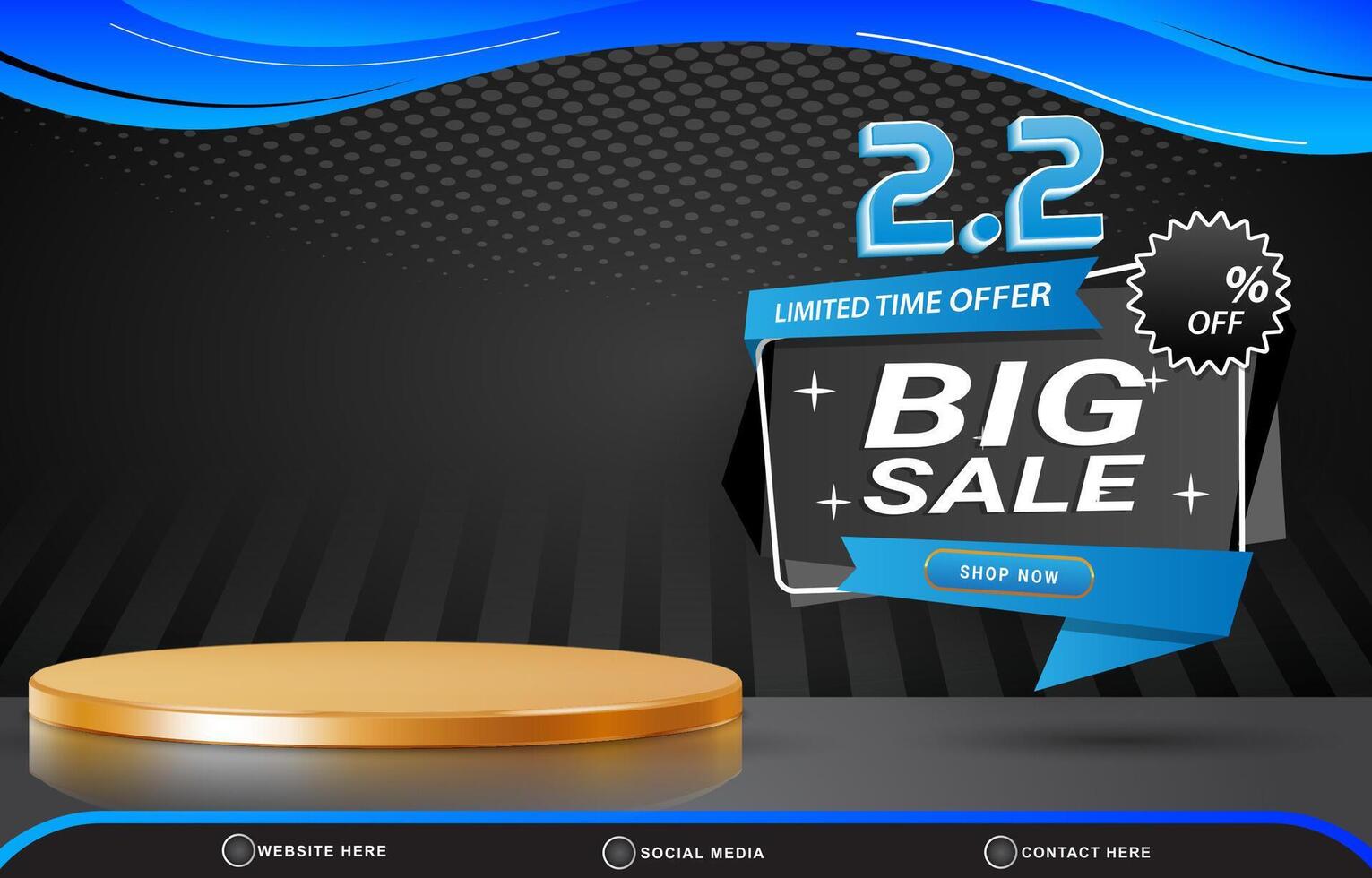 02.02 limited big sale discount template banner with blank space 3d podium for product sale with abstract gradient black and blue background design vector