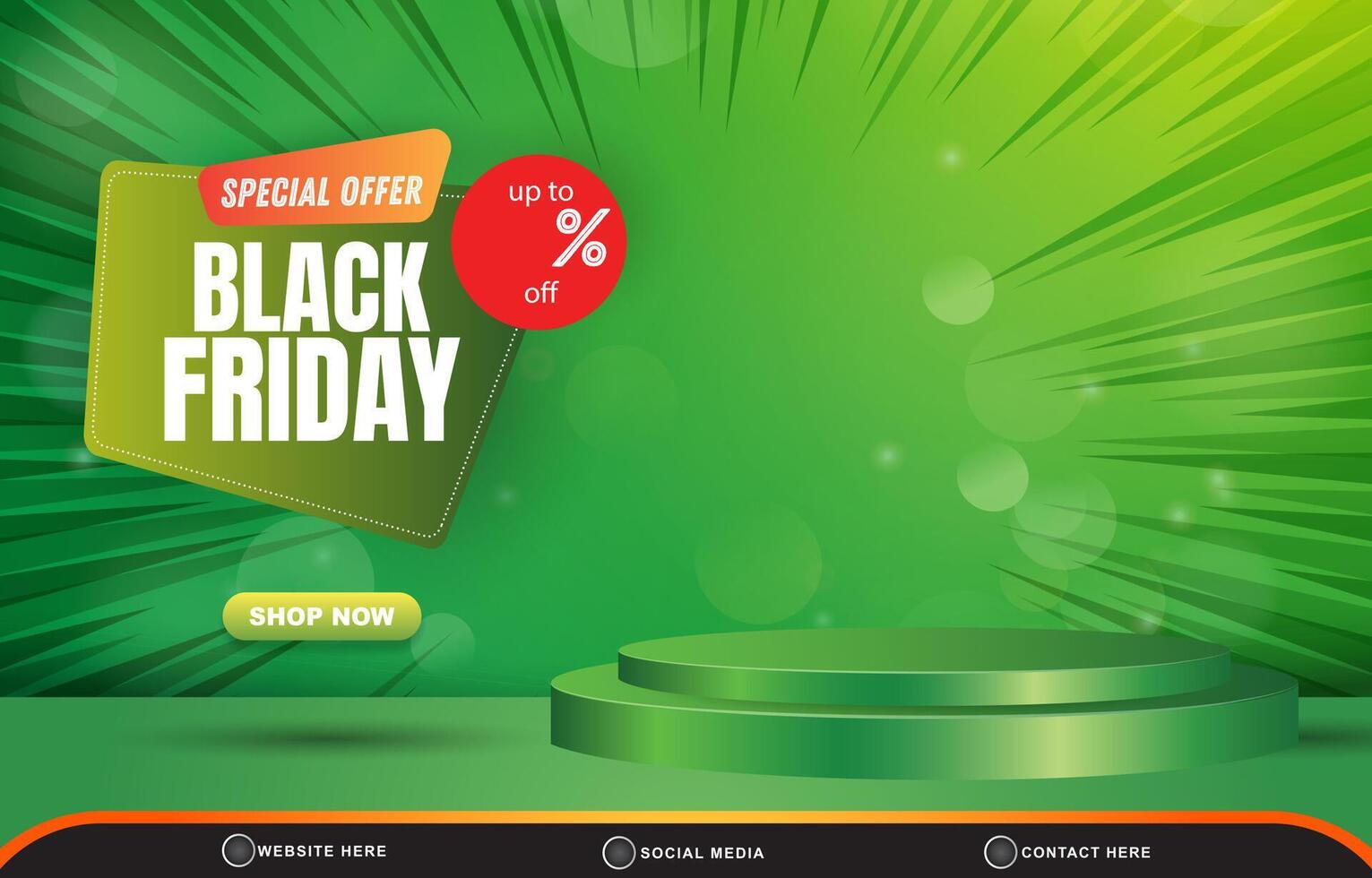 special offer black friday sale discount template banner with blank space 3d podium for product sale with abstract gradient green and yellow background design vector